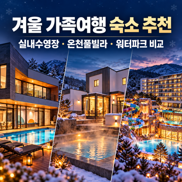 겨울 가족여행 숙소 추천｜실내수영장·온천풀빌라·워터파크 비교